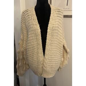 Chunky Cardigan Bobble Knit Crochet Long Sleeve Sweater Ivory Open Women’s M/L